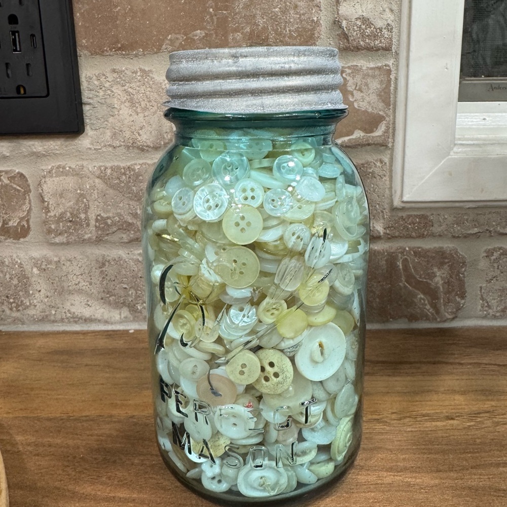 Vintage Mason Jar with Cream and White Buttons​​
